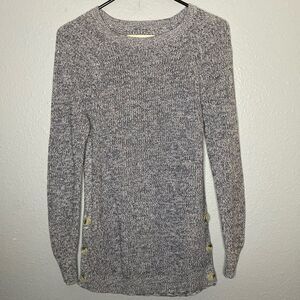 Loft Crew Neck Blue and White Knit Button Detail Sweater Size XS